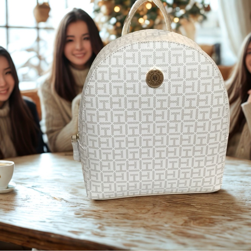 Chic White Geometric Backpack